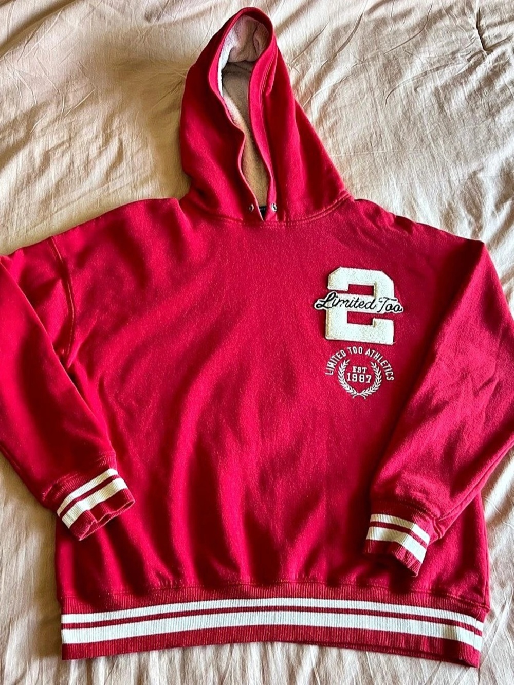Limited Too Athletics Varsity Hoodie Striped Hoodie in Red & White